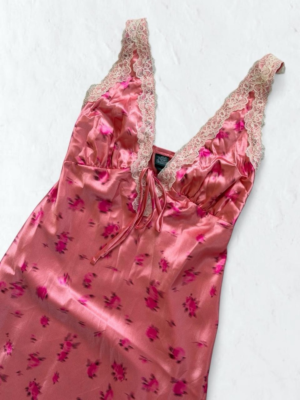 Wild Fable Pink Floral Lace Trim Tie Front Maxi Slip Dress Size XS